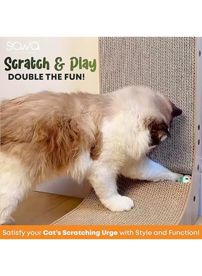 أداة خدش للقطط، مقاس كبير 68 سم من الورق المقوى على شكل حرف L، لوح خدش عمودي للقطط مع كرة لعبة النعناع البري المدمجة، أداة خدش للقطط المثبتة على الحائط للقطط في الأماكن المغلقة - Image 3